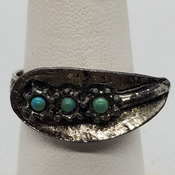 Adjustable Silver & Blue Leaf & Flower Ring - Picture 1 of 5